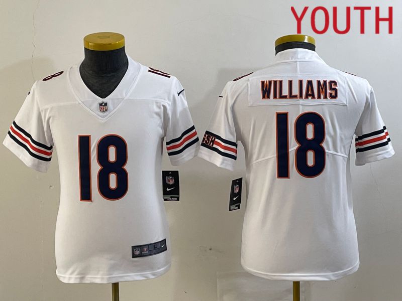 Youth Chicago Bears #18 Williams White Second generation 2024 Nike Limited NFL Jersey style 1->youth nfl jersey->Youth Jersey